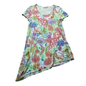 Fresh Produce Shirt Womens Large Multicolor Asymmetrical Hem Floral‎ Print USA